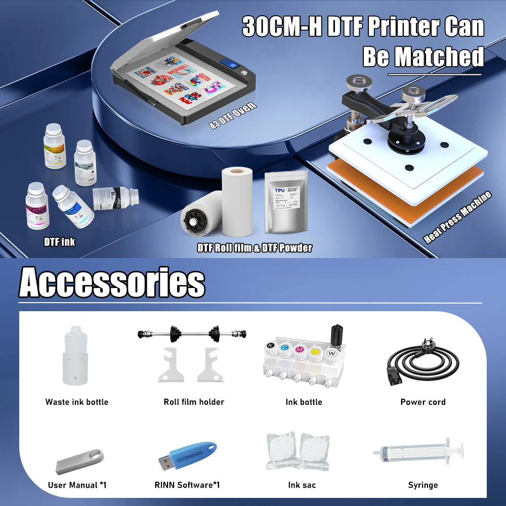 FREE SHIPPING USA Warehouse Cheap A3 Epson XP600 Head 33CM Pet Film with Oven Printer Package Flatbed DTF Printer for T-Shirt