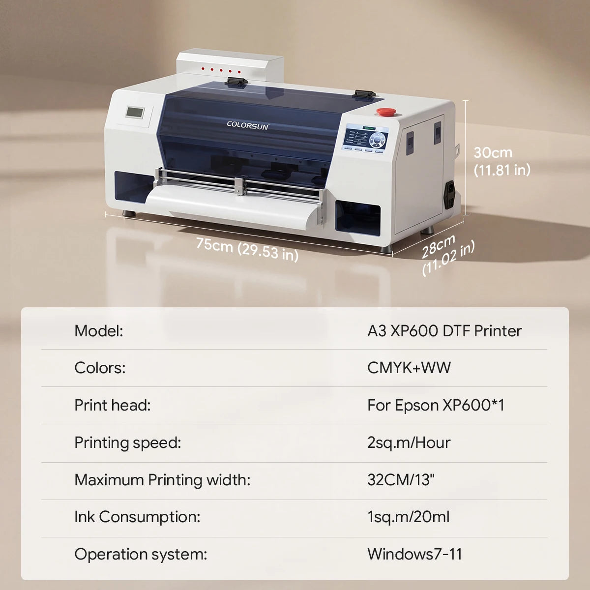 Professional A3 DTF Transfer Printer with XP600 Head Industrial Machine for Film Printing CMYK and White Ink Ready to Ship