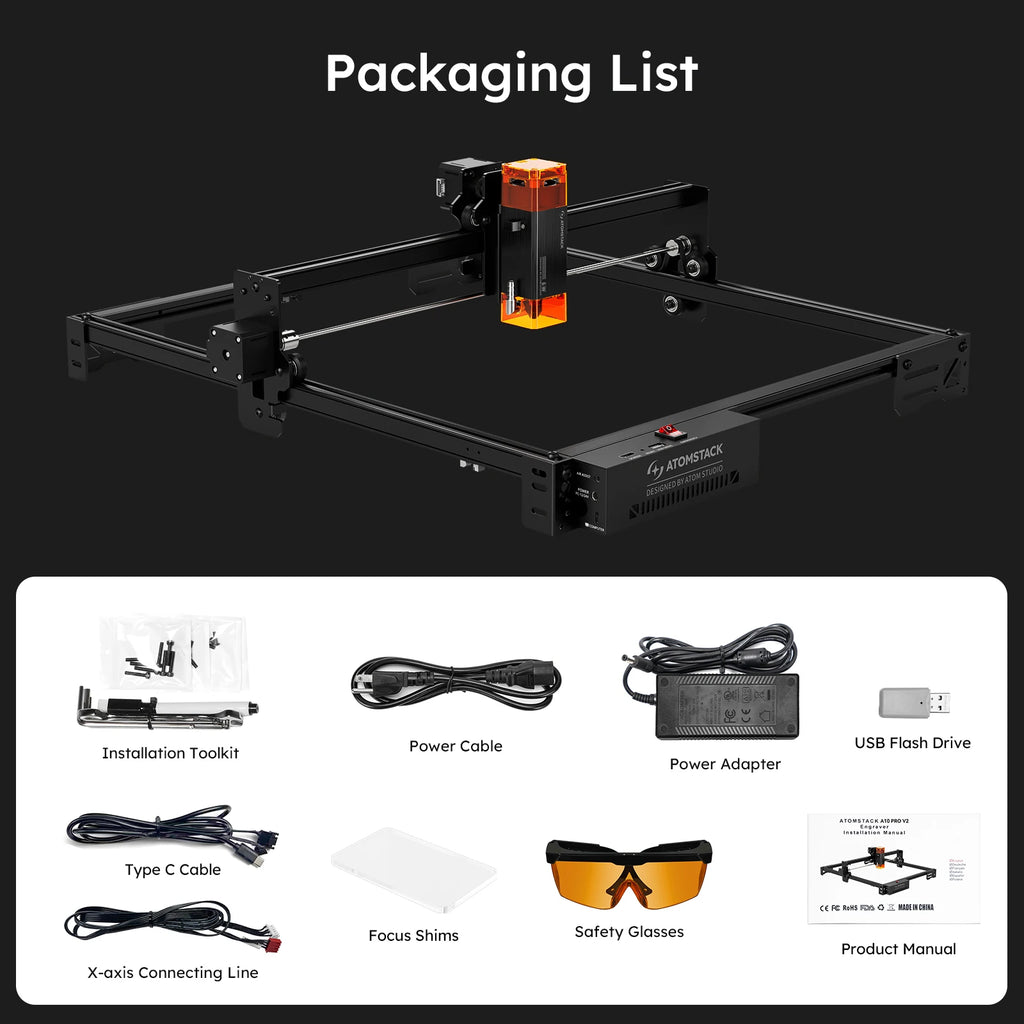 ATOMSTACK A5 Pro V2 Laser Engraving 5W CNC Laser Printer A5 PRO 40W Upgraded version 410*380mm Engraver Area For Acrylic Wood