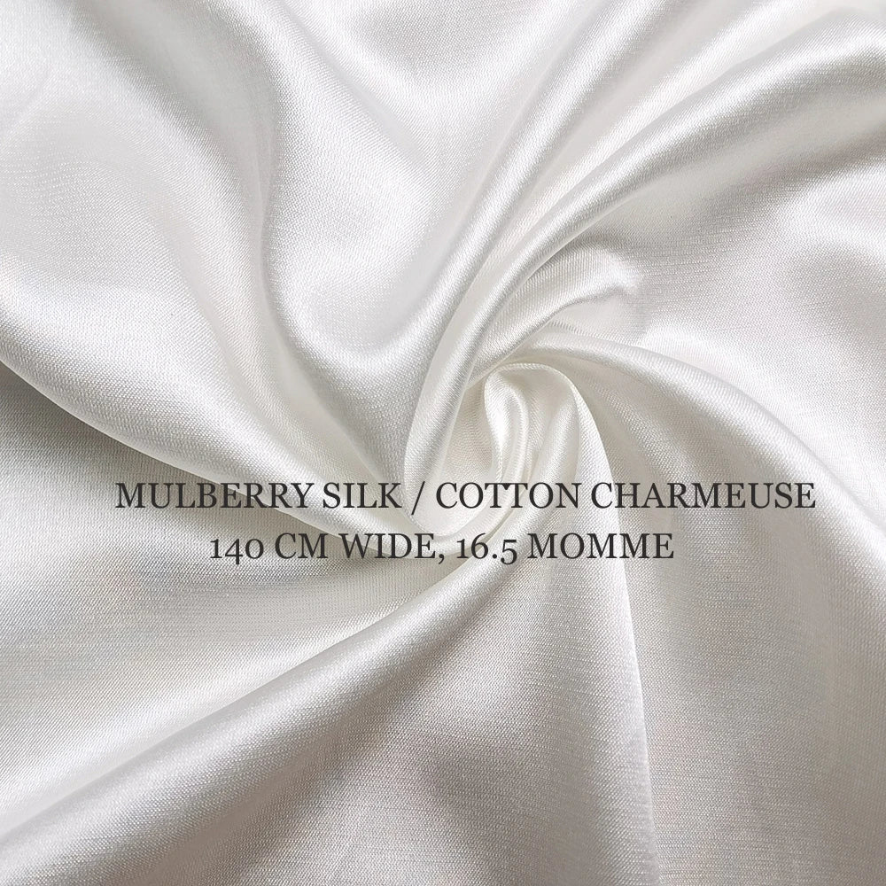 55'' Wide 16.5 Momme Ivory White Charmeuse Silk Cotton Satin Fabric for Bridal Gowns And Evening Wear