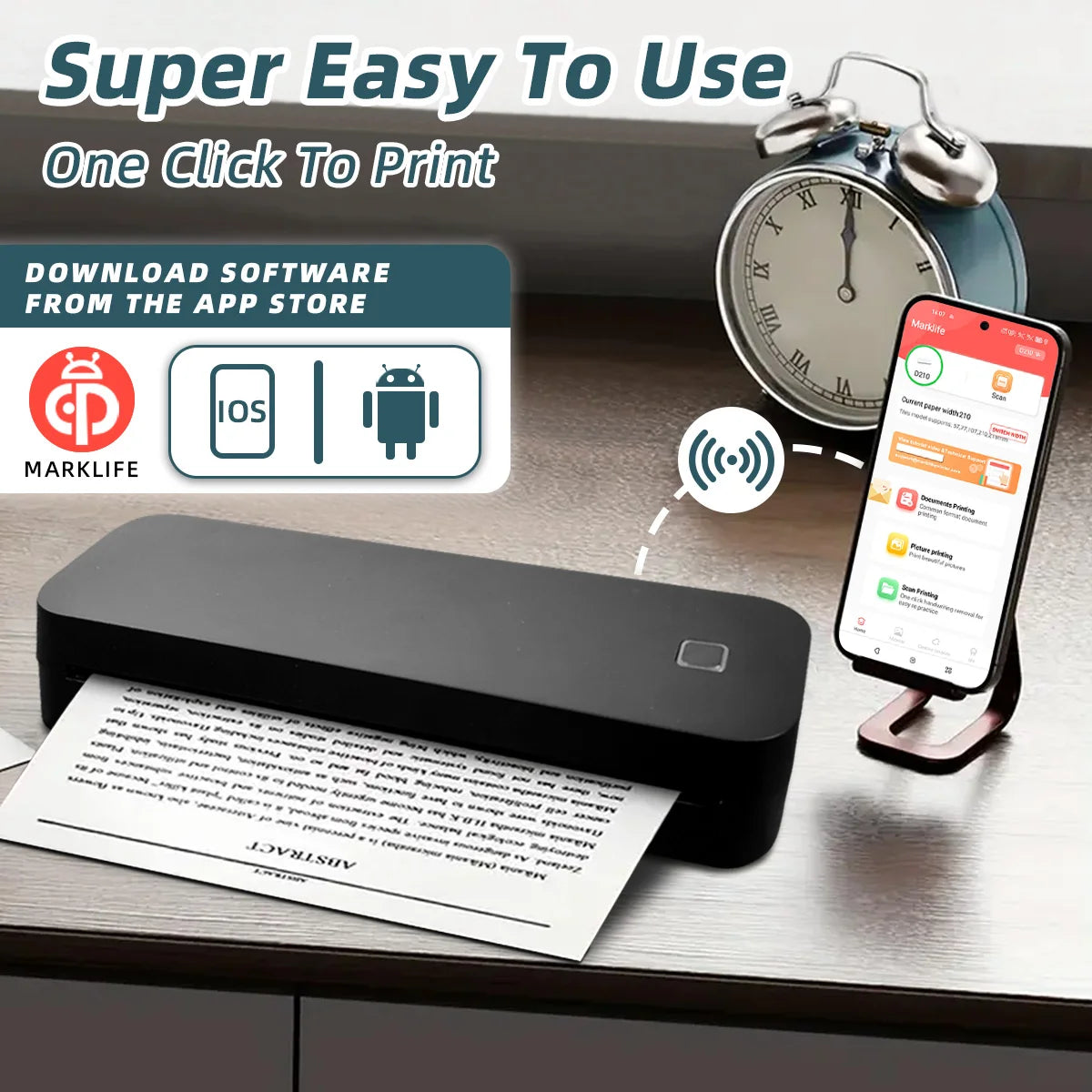 Marklife Thermal A4 Paper Printer D210 Portable Bluetooth Thermal Tattoo PrinterCompatible ios/Android For Home School Office