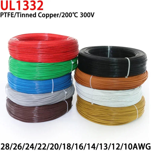 1/5M UL1332 PTFE Wire FEP Plastic Insulated 28/26/24/22/20/18/16/14/13/12/10AWG For 3D Printer High Temperature Electron Cable