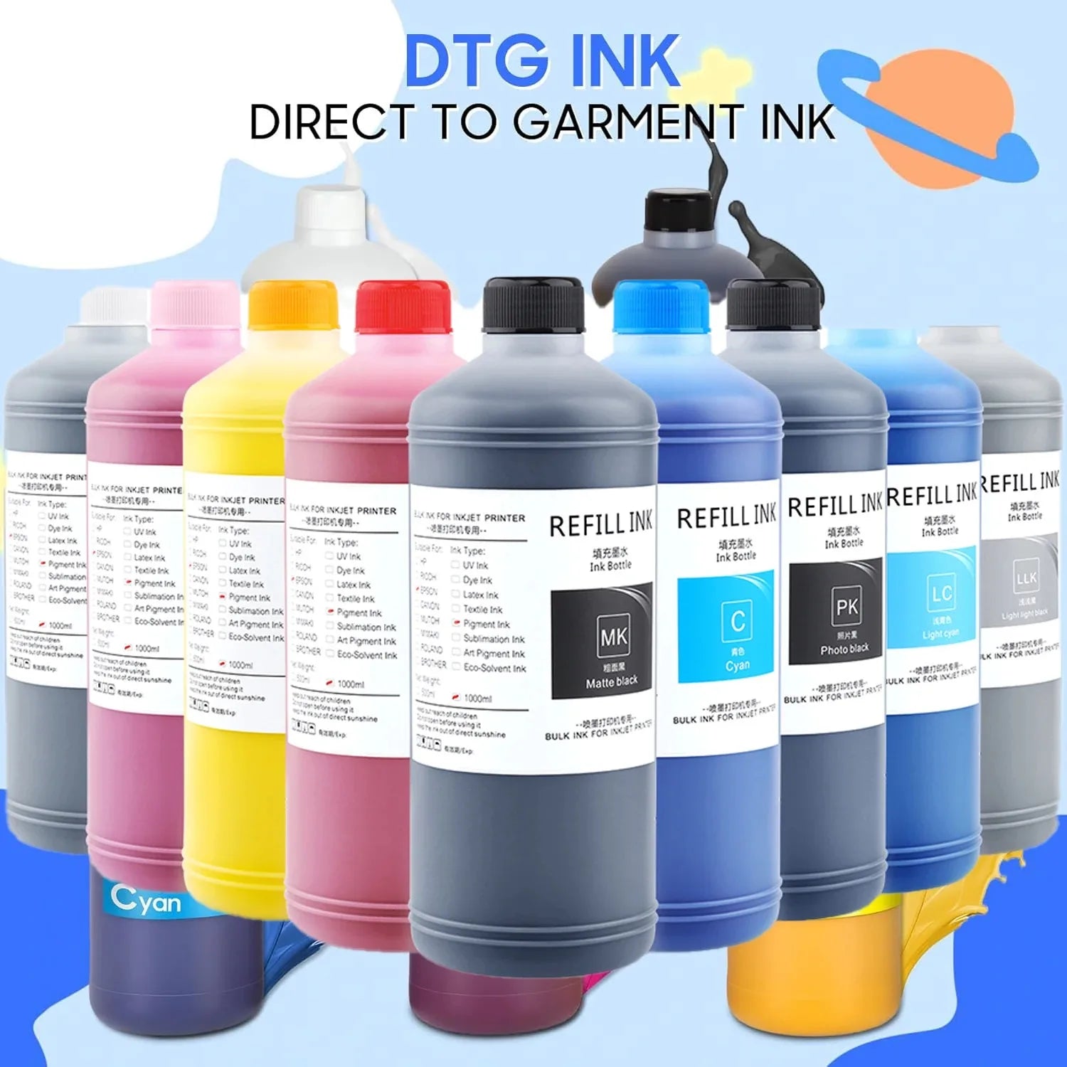 1000ml DTG Textile Ink white ink For Epson L1800 L805 1390 Sure Color F2000 F2100 F2130 F2140 F2150 F2160 DX5 DX6 printer