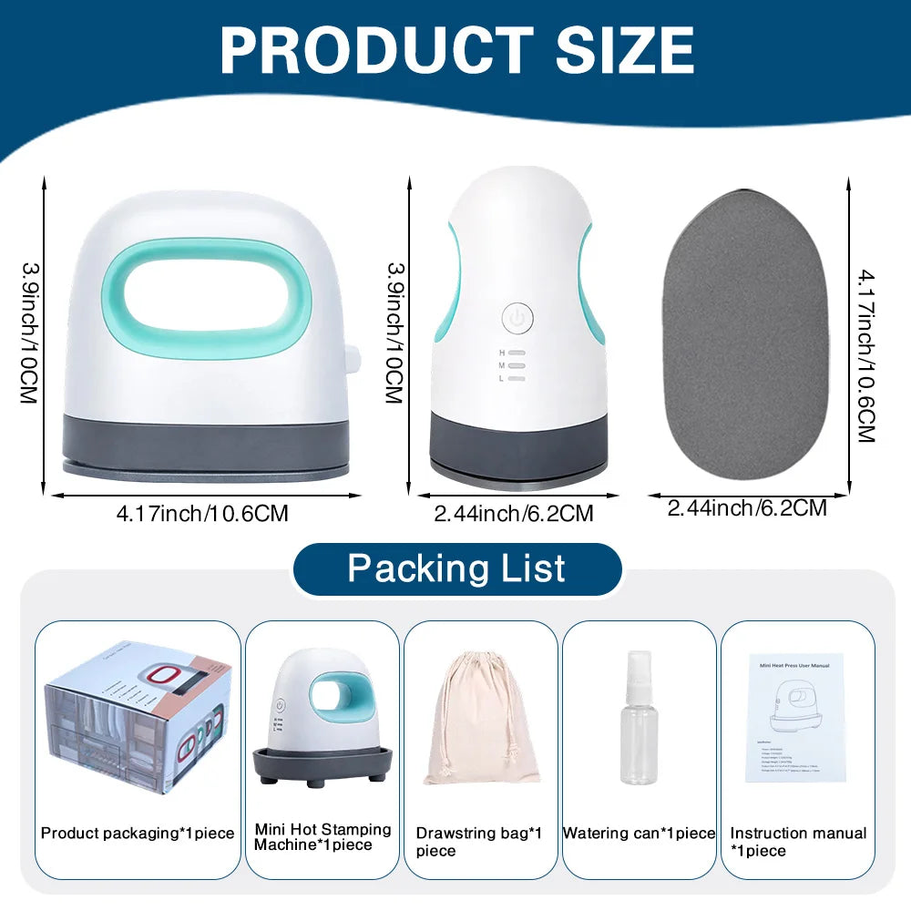 Dtfinova DIY Mini Heat Press Machine for T-shirt Shoes Hats Bags,Portable Handheld Easy Iron for HTV Vinyl Projects iron for HTV