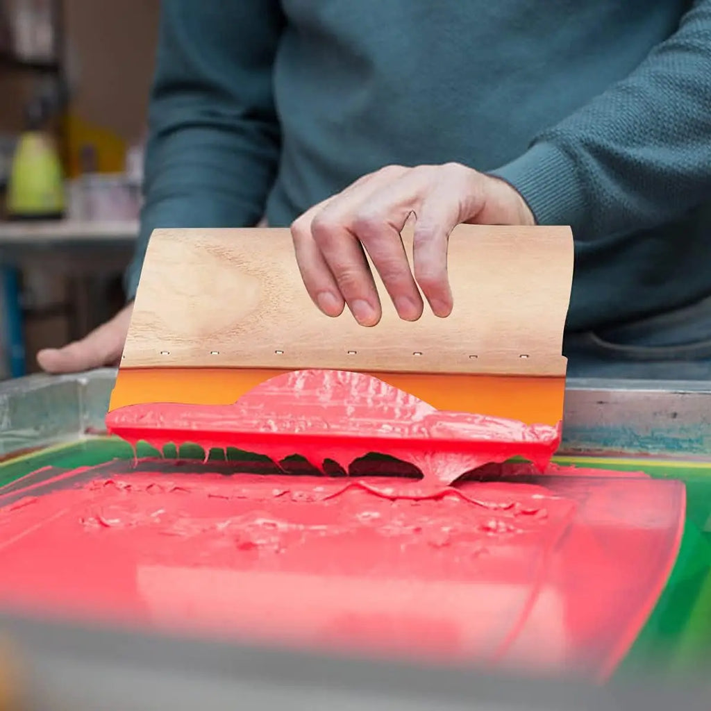 Screen Printing Squeegee with Wooden Anti-Slip Handle, High-Elastic Silicone Blade, Water-oil dual use, Anti-stick, Easy clean