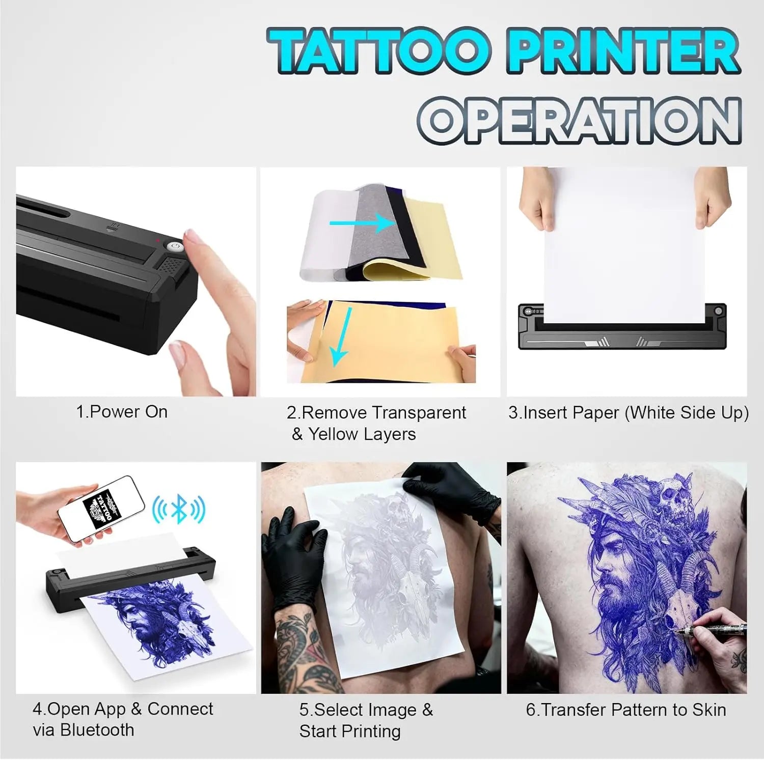 Portable Bluetooth A4 Tattoo Printer Wireless Tattoo Stencil Printer Suitable for Artists&Beginners Supports Phones/Tablets/PC