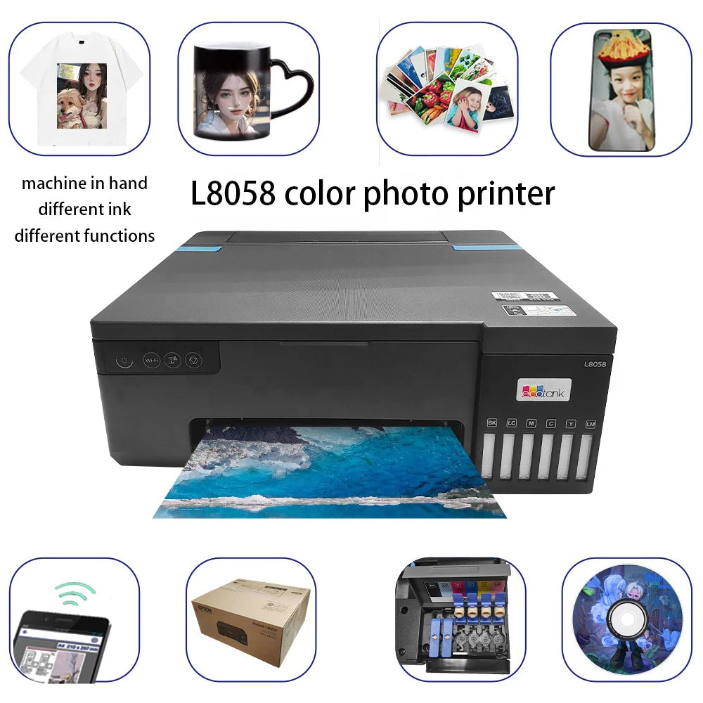 New Hot Sale 6 Color A4 L8050/L8058 PVC ID CARD Wifi Photo Printer Sublimation Impresora Inkjet Printer for epson L805 Printer