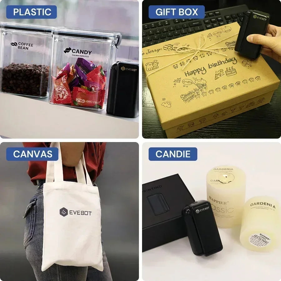 EVEBOT PRINTIND Portable Handheld Industrial Inkjet Printer Bluetooth Wireless Smart Mini Printer Quick-dry Ink (Permanent Ink)