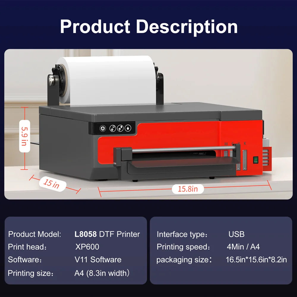A4 DTF Printer XP600 Printhead 21cm Direct to Film Transfer DTF Machine for Dark Light T-shirt Textile Garment Clothes PET Film