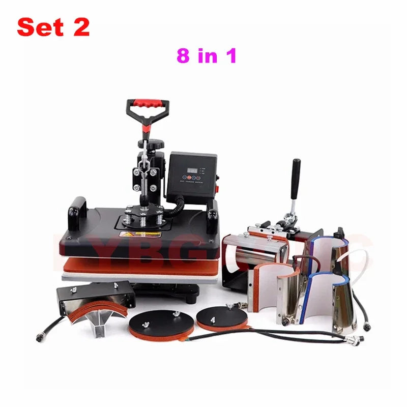 8 In 1 Combo Sublimation Printer Heat Transfer Heat Press Machine For DIY Cap Mug Plate T-shirts Bottle Phone Case Hot Stamping