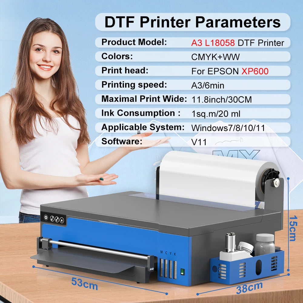A3 DTF Printer For Epson XP600 Impresora dtf a4 with Roll Feeder Direct to Film Transfer Printer Clothes tshirt Printing Machine