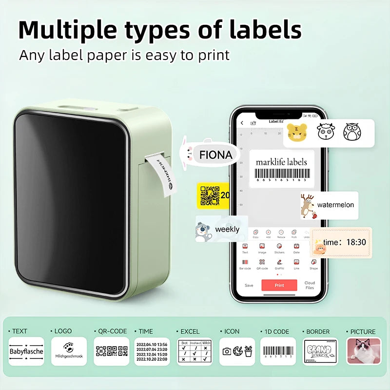 Marklife Mini Bluetooth Thermal Label Printer D110 B21 P15 Without Ink Self-Adhesive Stickers Printer For Office Kitchen School