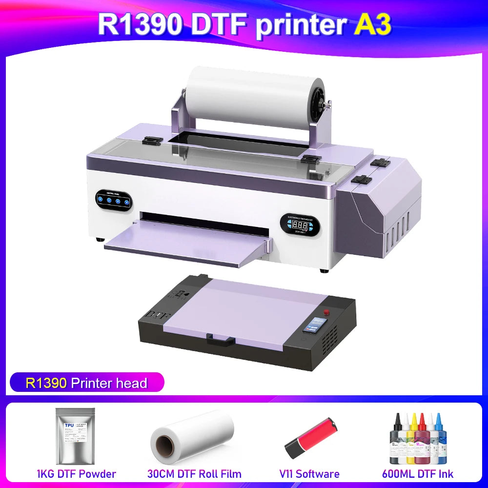 OYfame A3 Impresora dtf R1390 DTF Printer with Oven A3 Transfer Printer Machine Direct to Film With White Ink Circulation System