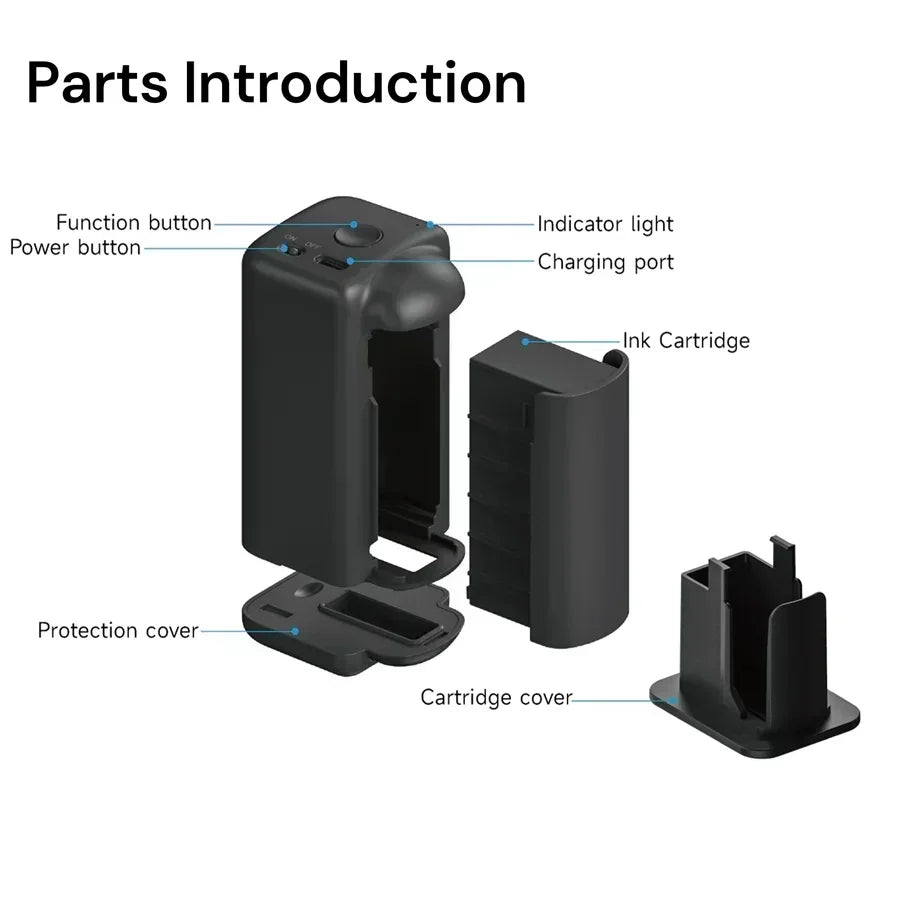 EVEBOT PRINTIND Portable Handheld Industrial Inkjet Printer Bluetooth Wireless Smart Mini Printer Quick-dry Ink (Permanent Ink)
