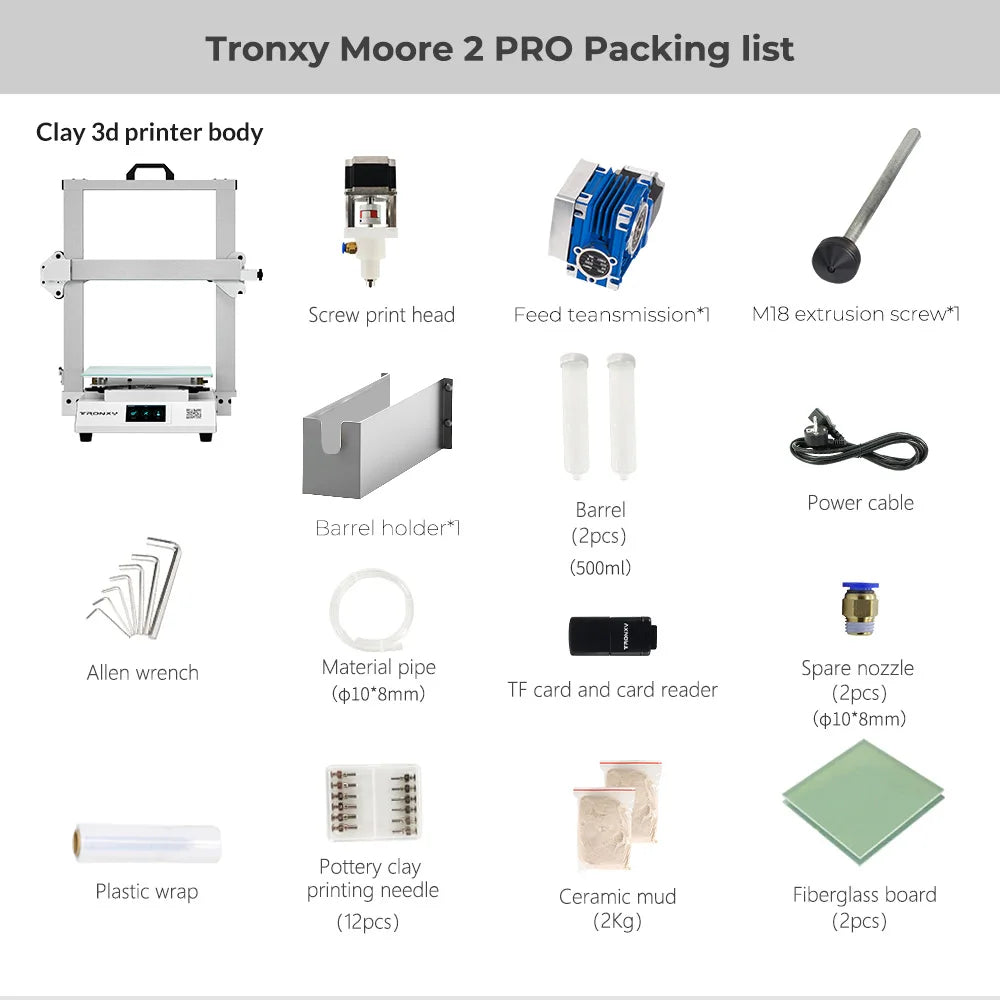 2024 Tronxy Ceramic Clay 3d Printer Moore 2 Pro Exclusive OSG Dual Core Guide Rail High Quality Print 32 Bit Silent Mainboard