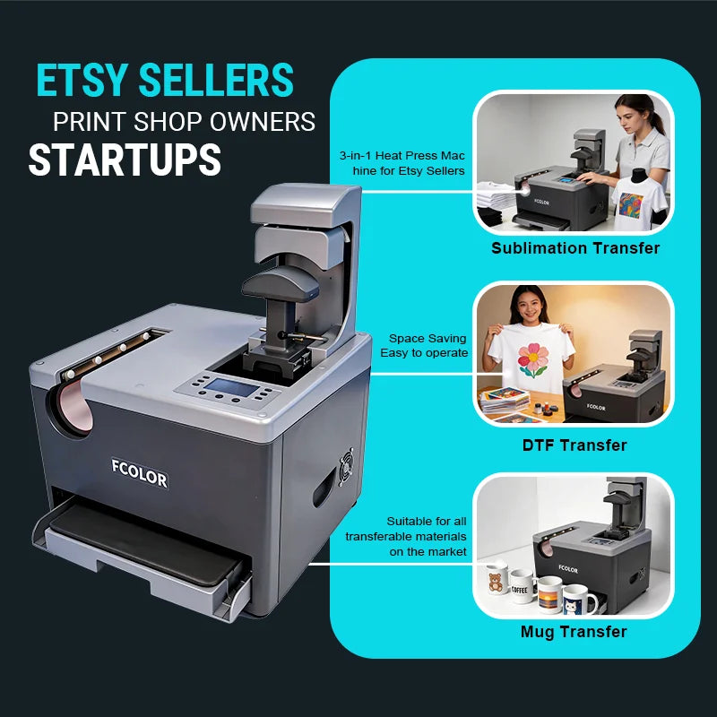 Multi Function 3 in 1 Heat Press Machine for Small Business T Shirt Mug Cap Heat Transfer DTF Sublimation