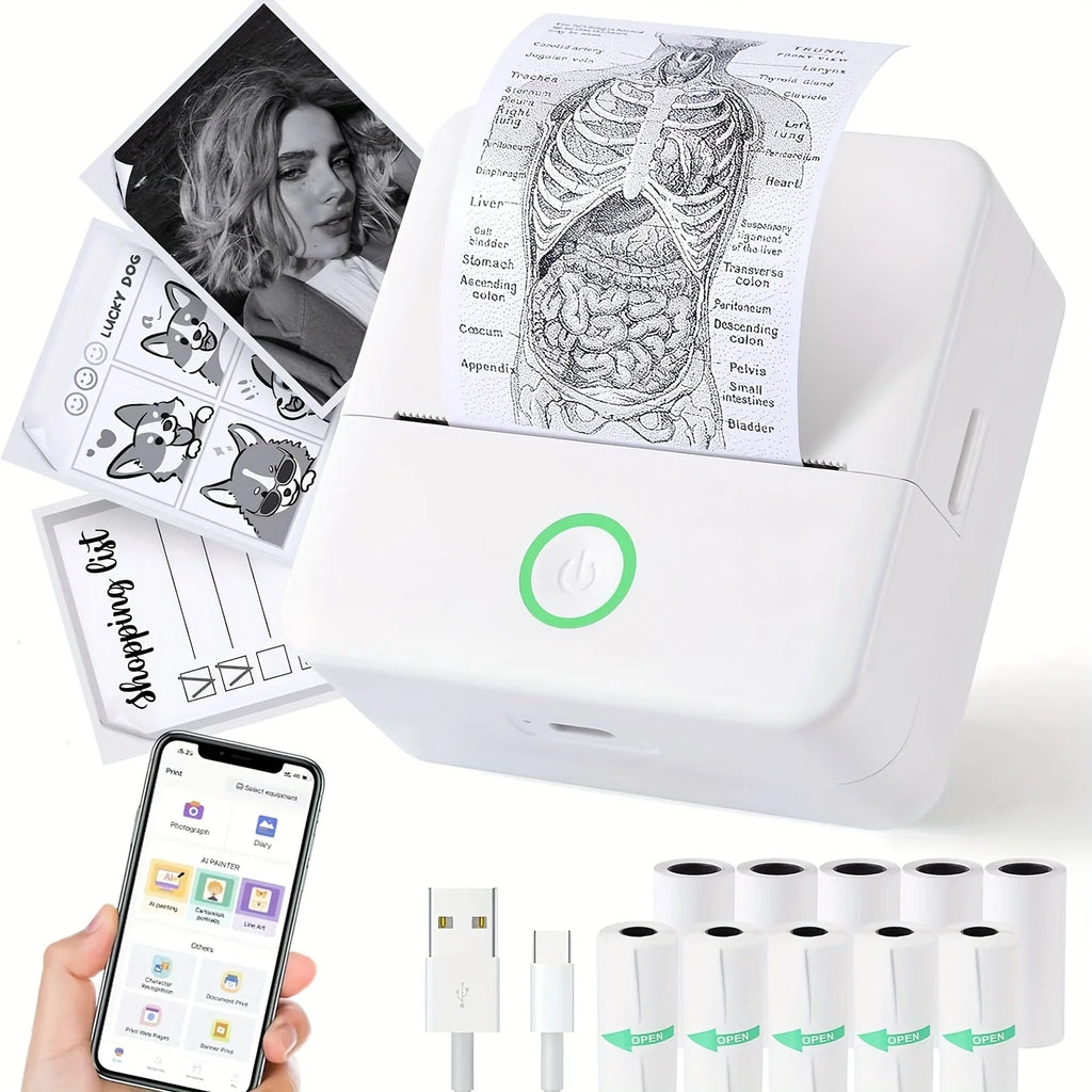 Wireless Mini Photo Thermal Printer | Mobile App, USB Charging, Suitable for Thermal Paper, Photos and Notes | Office,57*25mm