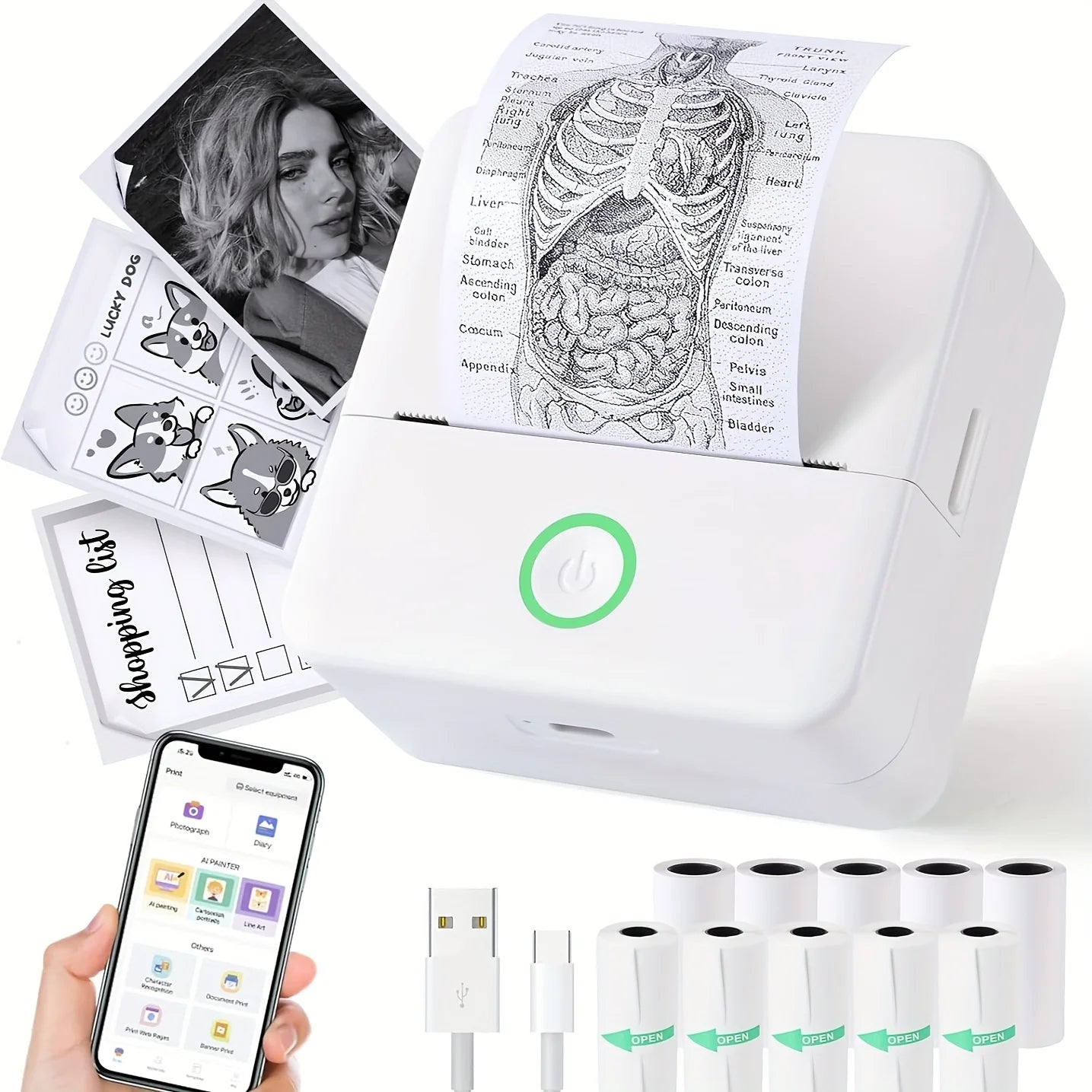 Wireless Mini Photo Thermal Printer | Mobile App, USB Charging, Suitable for Thermal Paper, Photos and Notes | Office,57*25mm