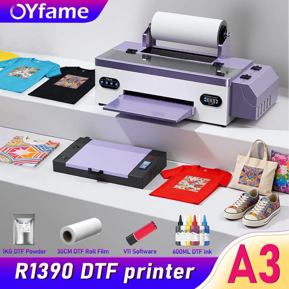 OYfame A3 Impresora dtf R1390 DTF Printer with Oven A3 Transfer Printer Machine Direct to Film With White Ink Circulation System