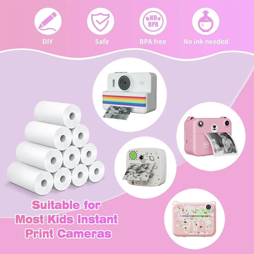 5/10 Rolls Kids Instant Camera Refill Print Paper Film Coreless Thermal Print For 57mm Portable Cash Registers Mobile Printer