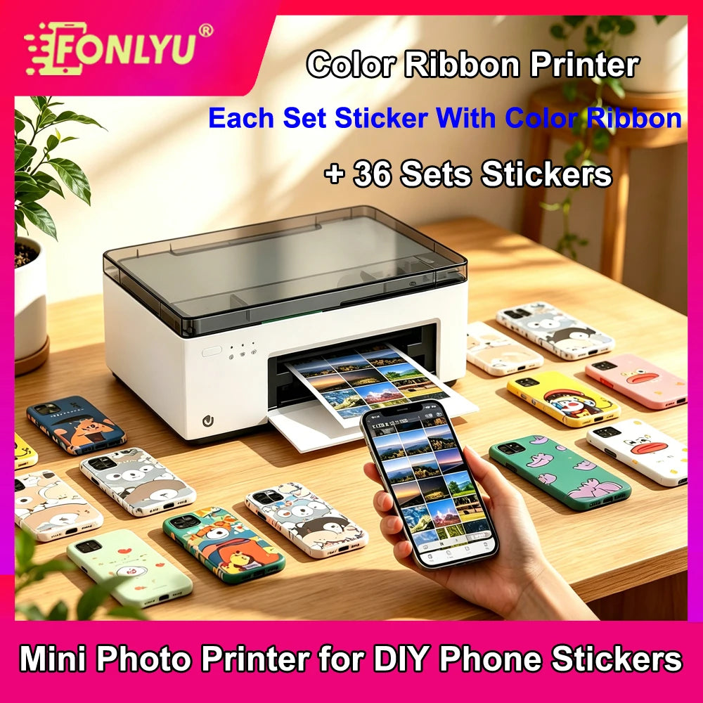 FONLYU Mini HD Laser Glitter Color Printer DIY WiFi Direct Connection Portable Mini Mobile Phone Back Film Printing Sticker New