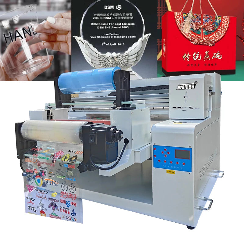 Small desktop A2 size UV flatbed printer for phone cases mug glass printing 6050 UV DTF printer with XP600 heads