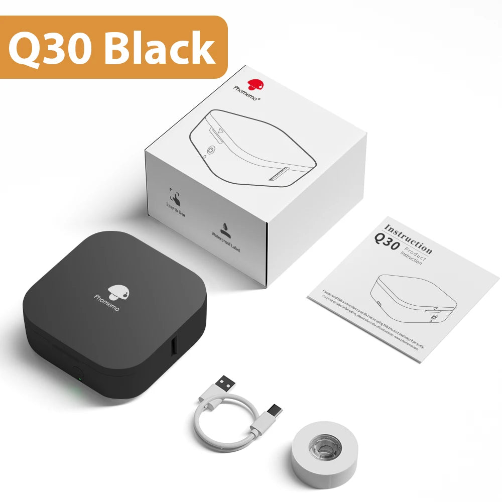 [New] Phomemo Q30 Portable Mini Label Maker Wireless bluethooth Handle Label Printer Tape Included Multiple Template Black