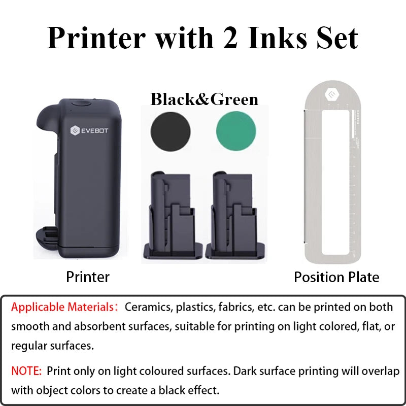 EVEBOT PRINTIND Portable Handheld Industrial Inkjet Printer Bluetooth Wireless Smart Mini Printer Quick-dry Ink (Permanent Ink)