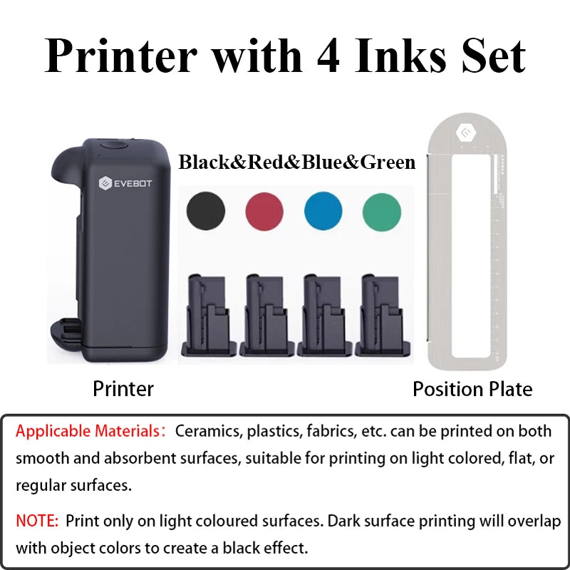 EVEBOT PRINTIND Handheld Inkjet Printer for Any Surface 1.02 Inch Nozzle Upgraded Portable Bluetooth Wireless Smart Printer