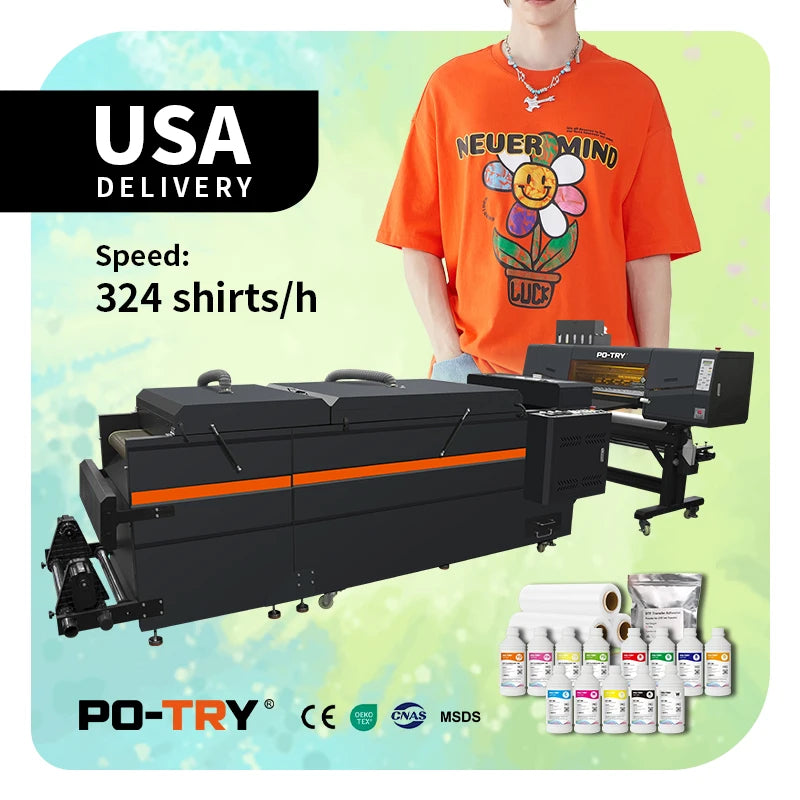 PO-TRY 60 cm Large Format DTF Printer Inkjet Heat Press Vinyl Paper PET Film DTG T Shirt Transfer T-shirts Printing Machine