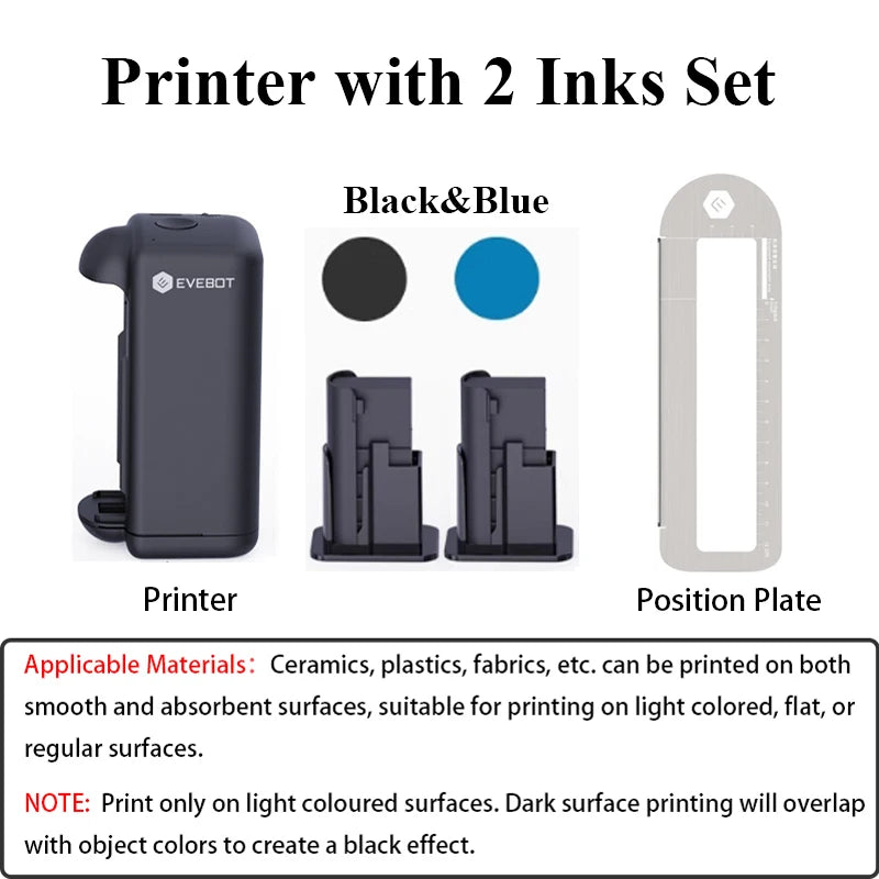 EVEBOT PRINTIND Handheld Inkjet Printer for Any Surface 1.02 Inch Nozzle Upgraded Portable Bluetooth Wireless Smart Printer