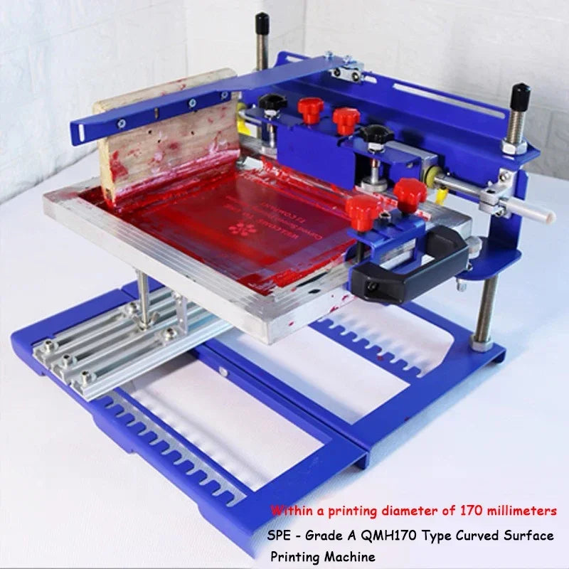 Manual QMH170 Cylinder Curved Screen Printing Machine Pen Cup Mug Bottle Bucket Silk Screen Printer Machine Desktop