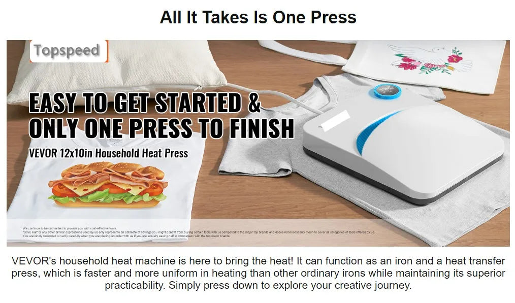 9x9/12x10 inch Portable Heat Press Machine DIY Shirt Printing Multifunctional Sublimation Transfer for HTV Vinyl T-shirt Bag