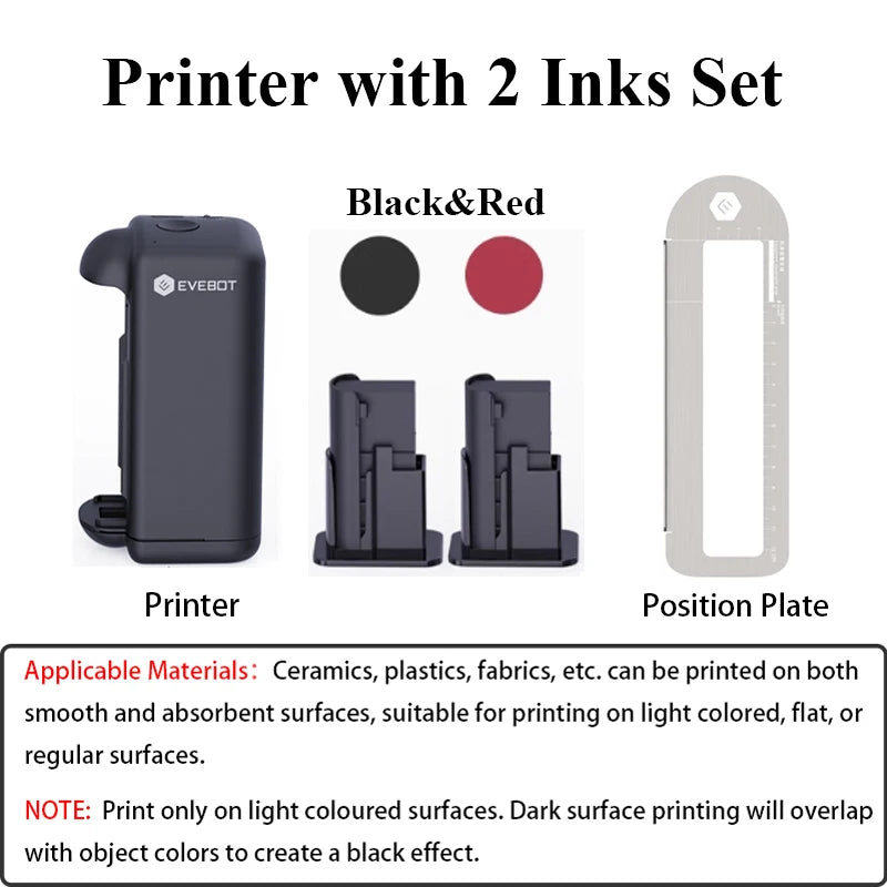 EVEBOT PRINTIND Portable Handheld Industrial Inkjet Printer Bluetooth Wireless Smart Mini Printer Quick-dry Ink (Permanent Ink)