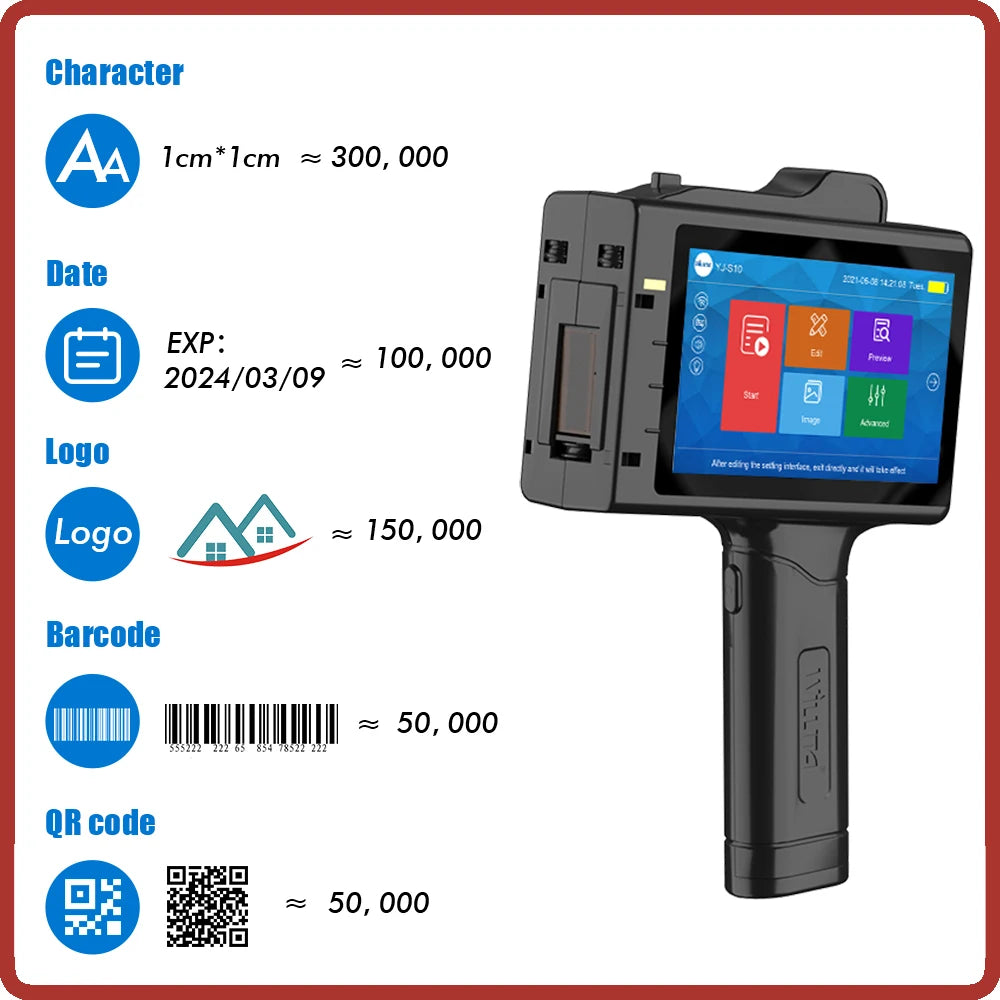WILLITA S10 25.4mm Portable Handheld Inkjet Printer Print Gun Expire Date Serial Number Logo Coding Machine Business Printer