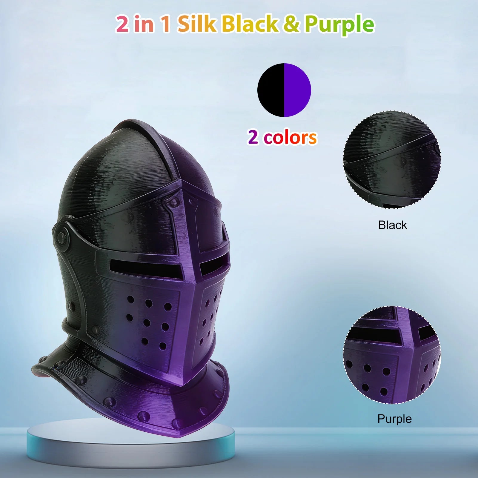 Silk PLA Dual Color Filament 1.75mm 3D Printer Filament, Coextrusion Black Purple Metal-Like Shiny PLA Filament, 250g (0.55lbs)