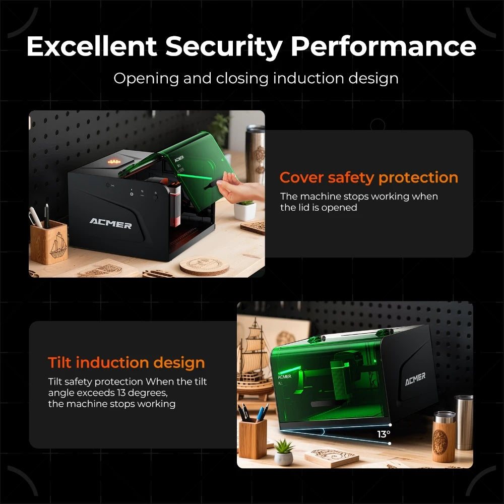 ACMER K1 Portable Mini Laser Engraver CNC Bluetooth Machine DIY Logo Marking Machine Painted Dog Tag Paper Leather Wood Acrylic