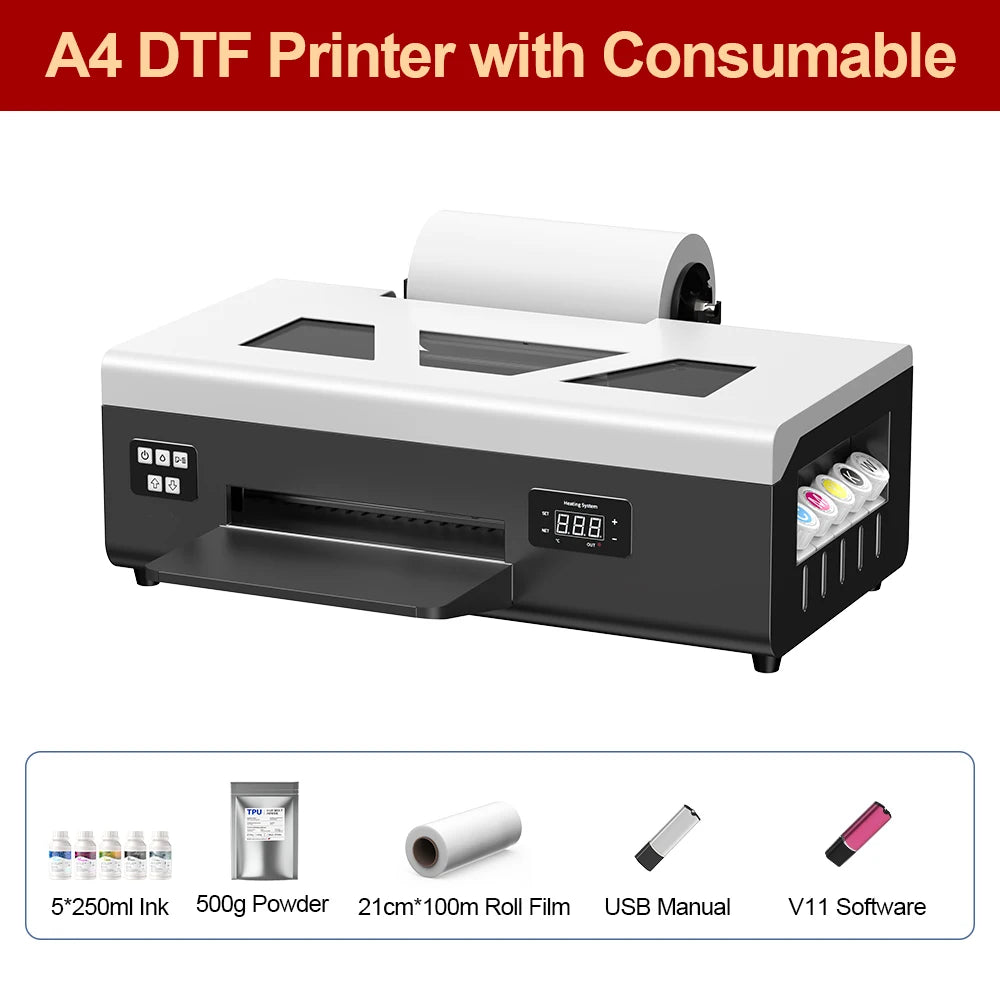 A4 DTF Printer L805 Printhead 21cm 8.2" Roll to Roll Direct to Film Transfer DTF Printing Machine for T-shirt Textile Clothes
