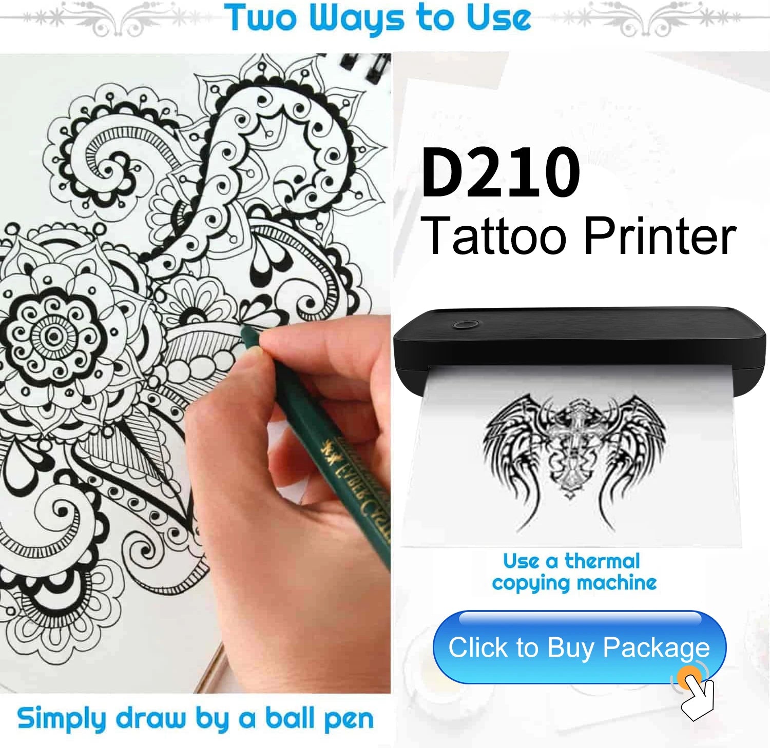 Marklife Thermal A4 Paper Printer D210 Portable Bluetooth Thermal Tattoo PrinterCompatible ios/Android For Home School Office