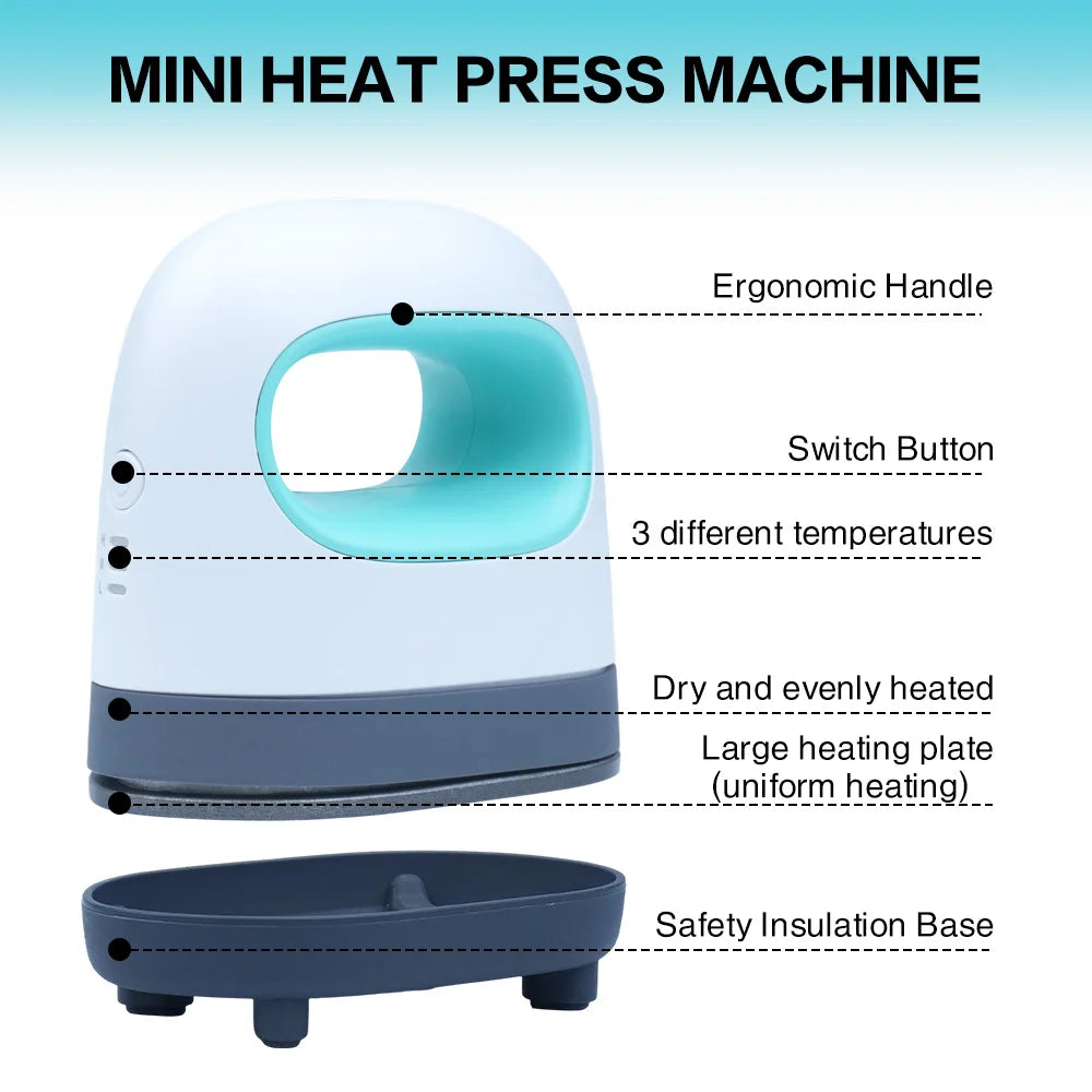 Dtfinova DIY Mini Heat Press Machine for T-shirt Shoes Hats Bags,Portable Handheld Easy Iron for HTV Vinyl Projects iron for HTV