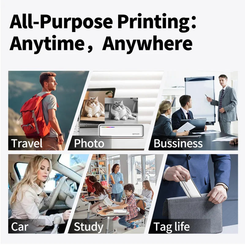Portable A4 Thermal Printer Bluetooth Photos PDF Document Printing Machine Folded Rolls Paper For Office Work Home School Travel