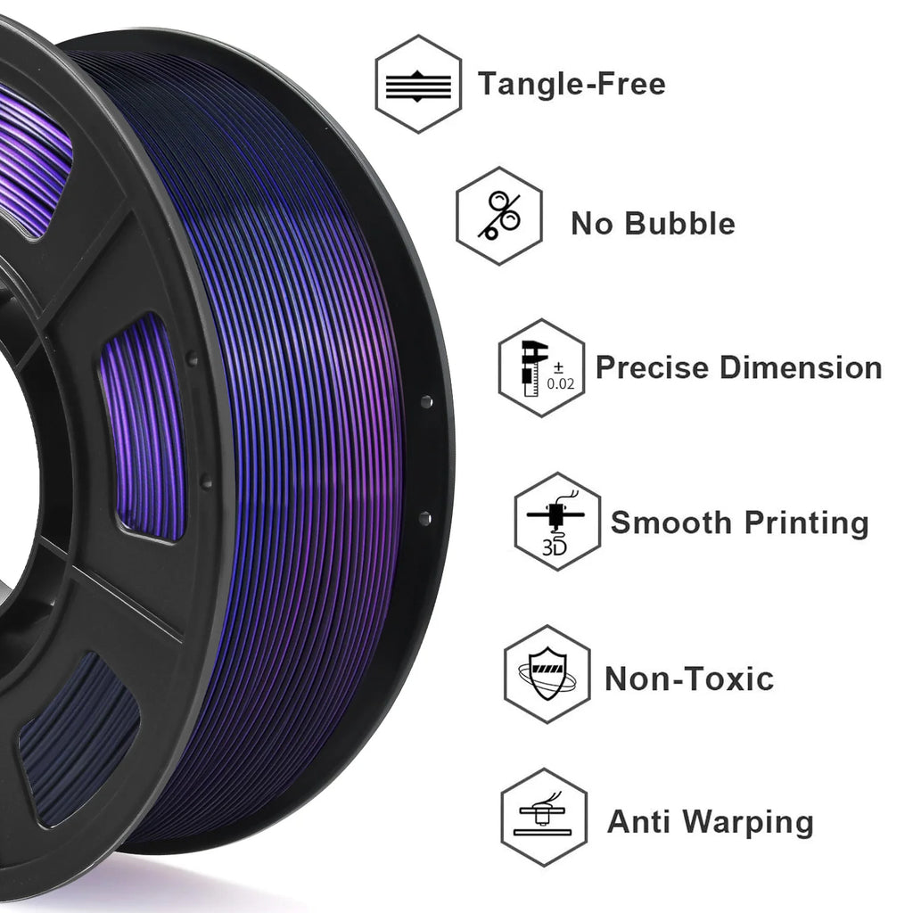 Silk PLA Dual Color Filament 1.75mm 3D Printer Filament, Coextrusion Black Purple Metal-Like Shiny PLA Filament, 250g (0.55lbs)