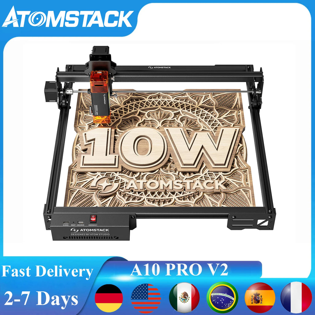 ATOMSTACK A10 Pro V2 Laser Engraving Wood Machine 12W CNC DIY high speed Laser Printer Cutter Engraver 410*380mm Engraver Area