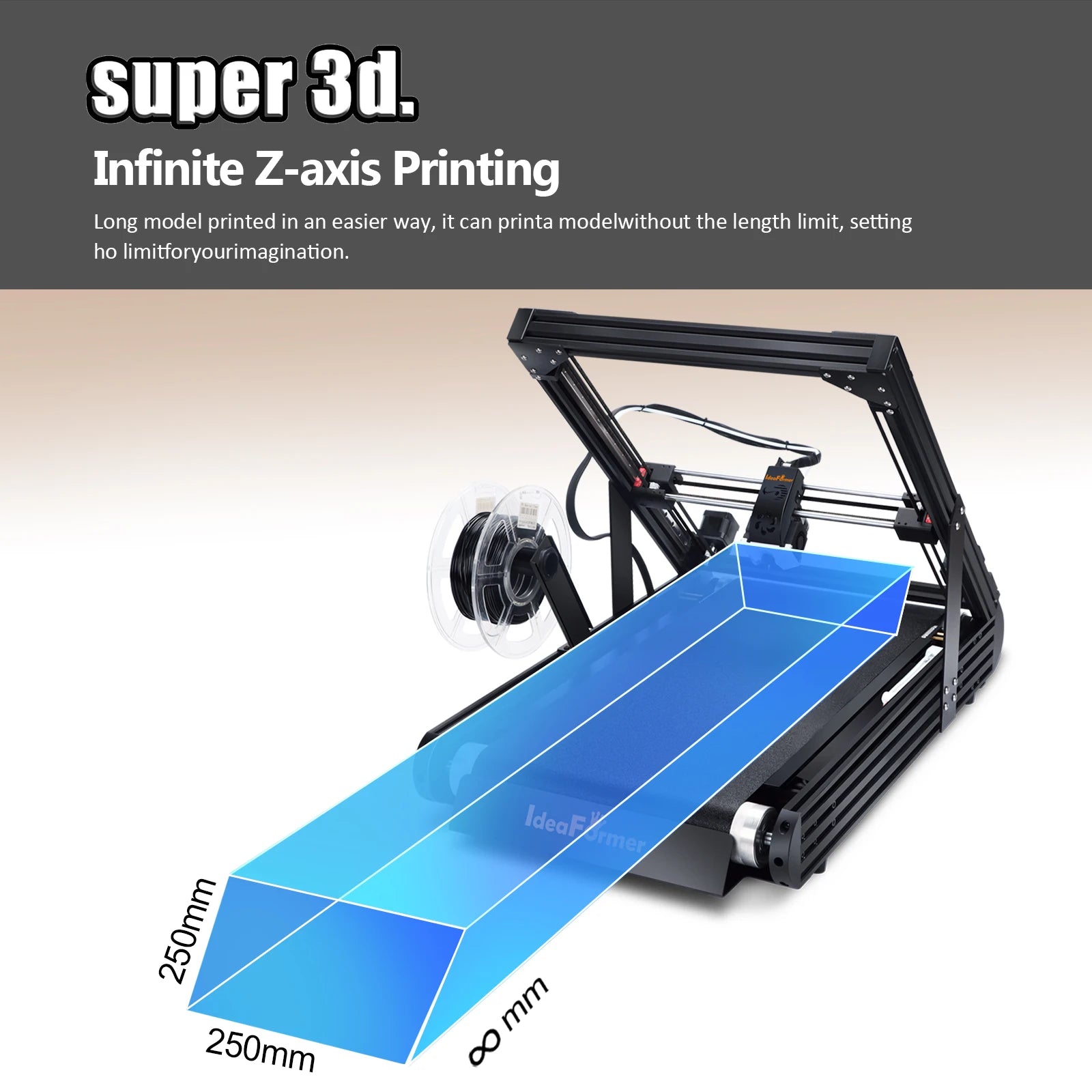 IdeaFormer IR3 V2 FDM 3D Printer Auto Leveling Core XY Stable Structure Infinite Z-Axis Steel Conveyor Belt With Extended Tray