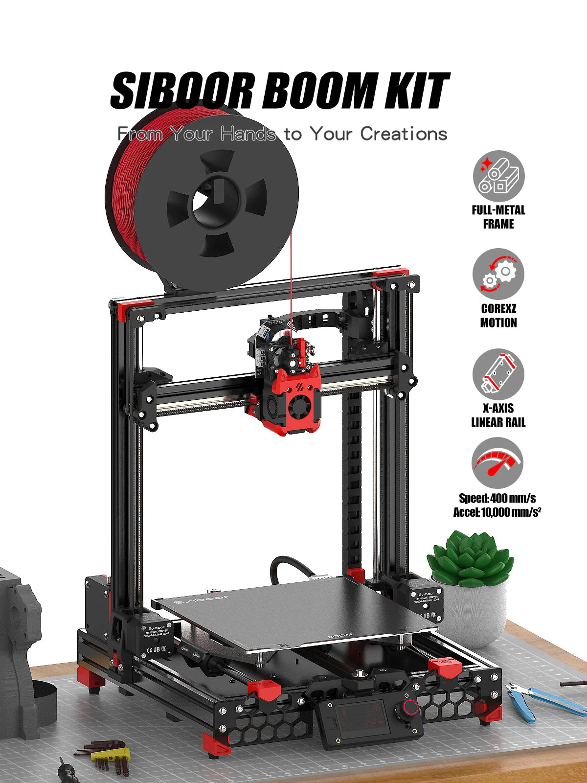 SIBOOR BOOM Kit CoreXZ DIY 3D Printer Full-metal Frame 400mm/s High-speed Printing 3D Printer Assembly Kits 220 x 220 x 220 mm