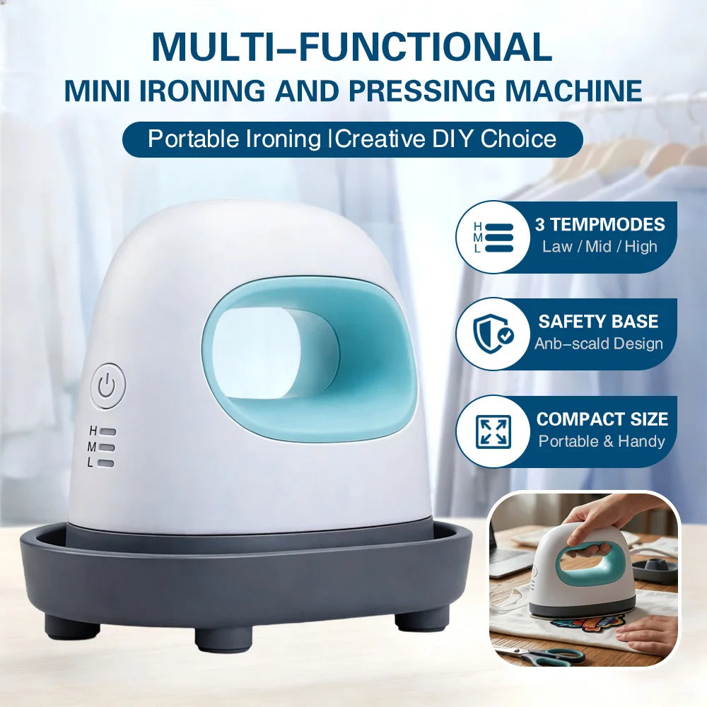 Dtfinova DIY Mini Heat Press Machine for T-shirt Shoes Hats Bags,Portable Handheld Easy Iron for HTV Vinyl Projects iron for HTV