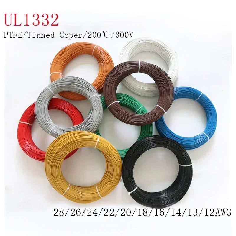 1/5M UL1332 PTFE Wire FEP Plastic Insulated 28/26/24/22/20/18/16/14/13/12/10AWG For 3D Printer High Temperature Electron Cable