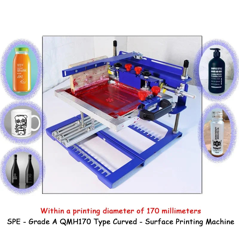 Manual QMH170 Cylinder Curved Screen Printing Machine Pen Cup Mug Bottle Bucket Silk Screen Printer Machine Desktop