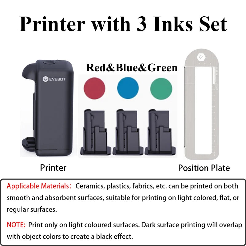 EVEBOT PRINTIND Portable Handheld Industrial Inkjet Printer Bluetooth Wireless Smart Mini Printer Quick-dry Ink (Permanent Ink)