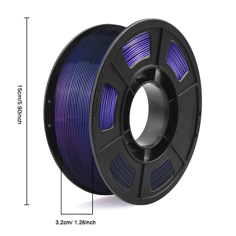 Silk PLA Dual Color Filament 1.75mm 3D Printer Filament, Coextrusion Black Purple Metal-Like Shiny PLA Filament, 250g (0.55lbs)